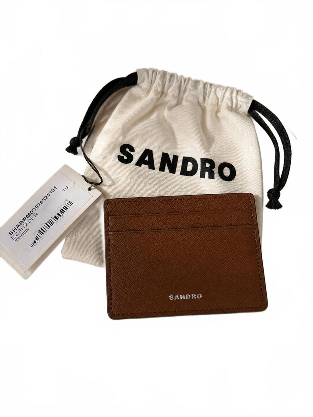 Sandro Leather Card Holder Brown Saffiano Card Case | NWT
